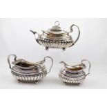 Good Quality Regency Oval and Half Fluted Tea Set with Gadrooned and Shell borders, London 1814 by