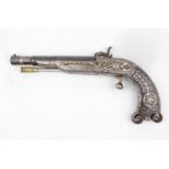 Interesting R Dunn & Son metal bodied percussion pistol with brass handled ram rod, engraved W