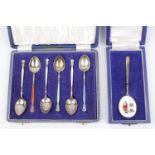 Cased Set of 6 Enamelled Silver Tea Spoons by Barker Ellis Silver Co Birmingham 1972 64g total