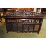 Chinese Republic Hardwood carved over mantel of single shelf over 6 glazed panels, decorated with