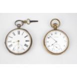 Silver pocket watch & Key Birmingham 1911 with Waltham Mass movement and a Gilt Pocket watch swiss