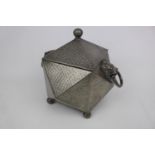 Interesting Reliable Sheffield Pewter Arts & Crafts hammered Biscuit barrel with lion head handles