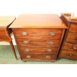 19thC Mahogany commode in the form of a chest of 4 drawers with brass drop handles