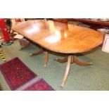 Good quality 19thC Mahogany Regency type table of 2 pedestals and 3 leaves with Brass clips 330cm