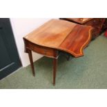 Edwardian Walnut inlaid shaped drop leaf table on tapering legs terminating on brass casters