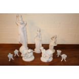 Collection of Blanc De Chine Bisque and glazed figures inc. Pair of Copeland T Goode & Co flower