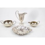 Collection of 4 Silver items inc. Silver Leaf Dish by Barker Ellis 1973, Silver Jug Chester 1910