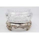 Good quality Cut Crystal bowl on Silver foliate base London 1905 by William Comyns & Sons (550g