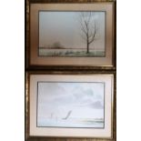 2 Fine unsigned watercolours of lake scenes, framed and mounted. 46 x 31cm