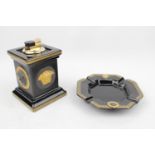 Rosenthal Versace Gorgona Black Ceramic Table lighter and Octagonal Ashtray