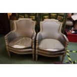Pair of Louis XV Style Elbow chairs with upholstered seat and back with fluted legs