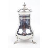 A Edwardian Silver bulbous shaped sugar caster on three pad feet - 13cm in Height, Birmingham