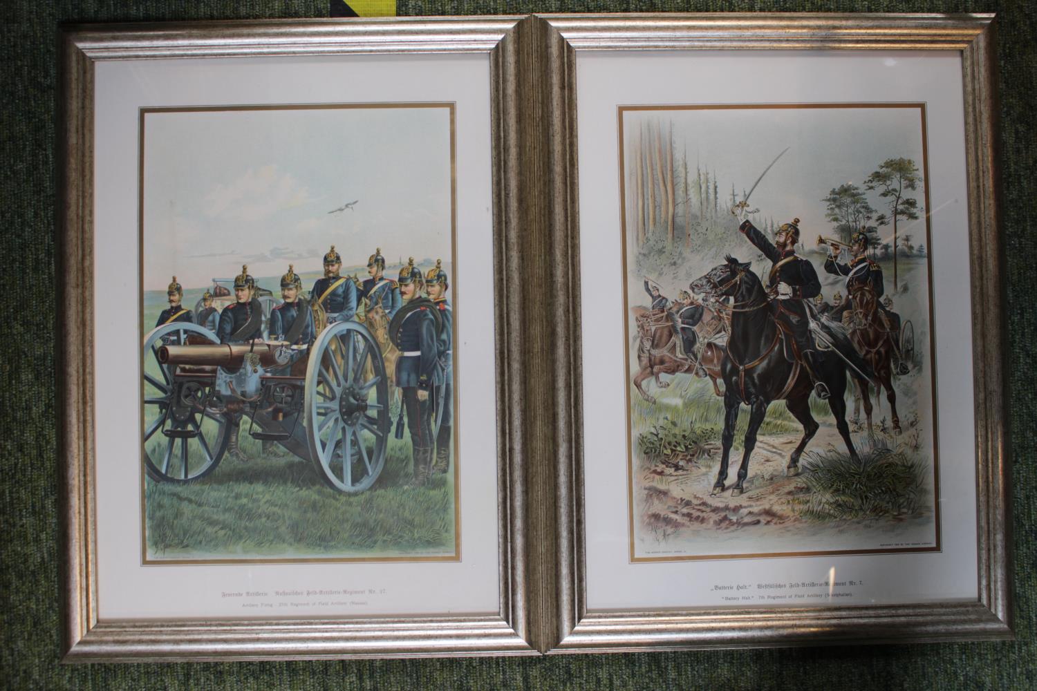 Pickelhaube prints from 1899 by the Werner Company Auron Ohio showing infantry Uhlan Artillery