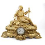 Large Ormolu Rococo style Clock with surmounted Cavalier seated over pillar clock face with