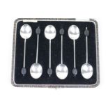Cased Set of Deco Silver Coffee Bean Spoons by William Suckling Ltd, Birmingham 1927