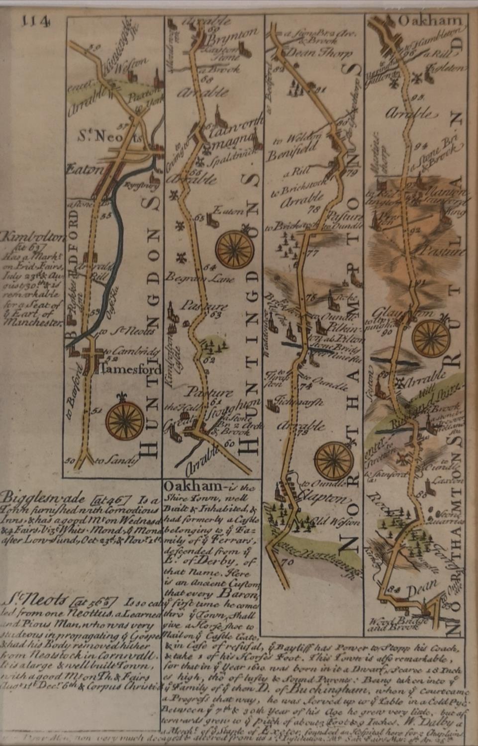 18thC Map of the Road between Oakham and St Neots by Emanuel Bowen Emanuel Bowen (fl. 1714 - 67)