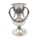 Art Nouveau Silver Pedestal Trophy cup with three handles by Norton White, Birmingham 1921, 19cm