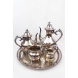 19thC Silver plated 4 Piece Tea set of Rococo form, collection of engraved place mats and a Two