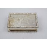 Rectangular Silver Pill box depicting Windsor Castle with carved border, London 1973, 4cm in Length.