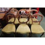 Harlequin set of 6 chairs with Walnut frames over flared legs with upholstered seats