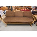 Ercol Blonde Elm Studio Couch 1960s with new webbing and original cushions and covers