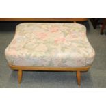 Ercol Blonde Elm Footstool with Blue Lion Made in England label complete with cushion