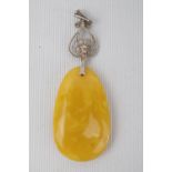 Large Oval Amber Pendant set on Silver foliate mount 4.5cm in Length, 10g total weight