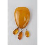 Large Oval Amber Brooch with Amber Droplets 5cm in Length, 18g total weight