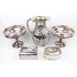 Collection of 19thC and later Silver plated tableware inc. Tazza's, Sauce boat, Jewellery boxes etc