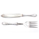 Pair of 800 Silver Continental (German) fish servers with embossed decoration
