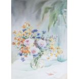 Bridget Freed, Watercolour of Floral still life, signed to bottom right. 40 x 28cm