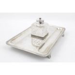 Early 20thC Silver Inkstand with gadroon border and four bracket feet 21cm long, London 1924 -The
