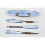 Art Deco Silver Blue enamel manicure set of 4 Pieces, Birmingham 1932