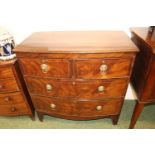 19thC Bow fronted Chest of 2 over 2 drawers with Lions head brass drop handles over bracket feet.