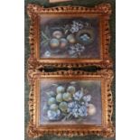 Pair of Ornate Gilt framed Pastel of Fruit Flora and Birds Nest. 33 x 23cm