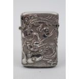 Good Quality Silver Chinese chased Vesta case with dragon & Bamboo stylised detail 20g total weight