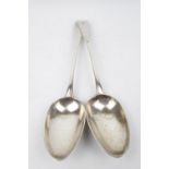 A Pair of Heavy Silver crested Old English Pattern basting spoons, London 1894 by ICW. 307g total