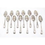 A set of 12 Silver French small dessert spoons with applied decoration - 295g total weight