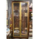 Large 1950s Leaded glazed display cabinet of 2 doors with illuminated base, 92cm in Width