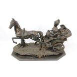 Bagano Argento Pesante of Italy figure of a mother and child in horse drawn carriage on wooden