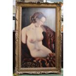 Large early 20thC Oil Nude in gilt gesso frame, dated 1931 signed to lower right (possibly