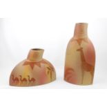 2 Amano Scheurich German Pottery African Giraffe Vases 544 - 19 & 544-33