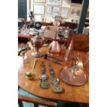 Collection of Antique Brass and Copperware inc. Samovar, Soup Ladle, Horse Brasses, Shooting Stick