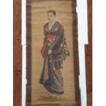 3 Unusual 19thC Scrolls of Europeans in Japanese /Chinese dress and costume 140xm x 50cm
