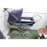 Silver Cross Coach built Pram in Navy with Silver inset design over Chrome base