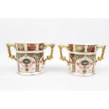 Pair of 2 Royal Crown Derby Old Imari 1128 Two Handled Loving Cups L & XXXVII