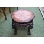 Antique Carved Hardwood Rosewood Marble Top Chinese Pedestal Table Plant Stand with under tier. 42cm