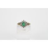 Ladies 9ct Gold Emerald and Diamond set cluster ring 3g total weight Size I