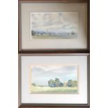 Bridget Woods, 2 Watercolour Landscapes signed to bottom right. 24 x 13cm