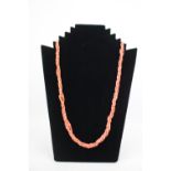 Edwardian Coral Barrel type necklace with 9ct Gold oval clasp 32g total weight